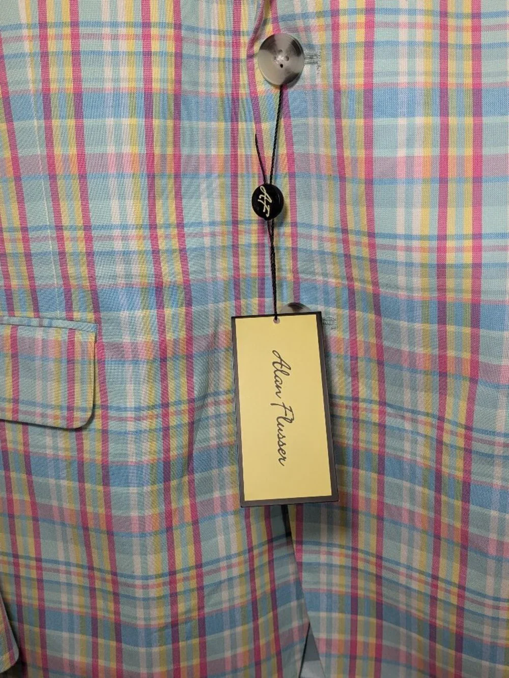 NWT Alan Flusser Pastel Plaid Sport Coat 46R Easter Wedding Preppy Madras Blazer